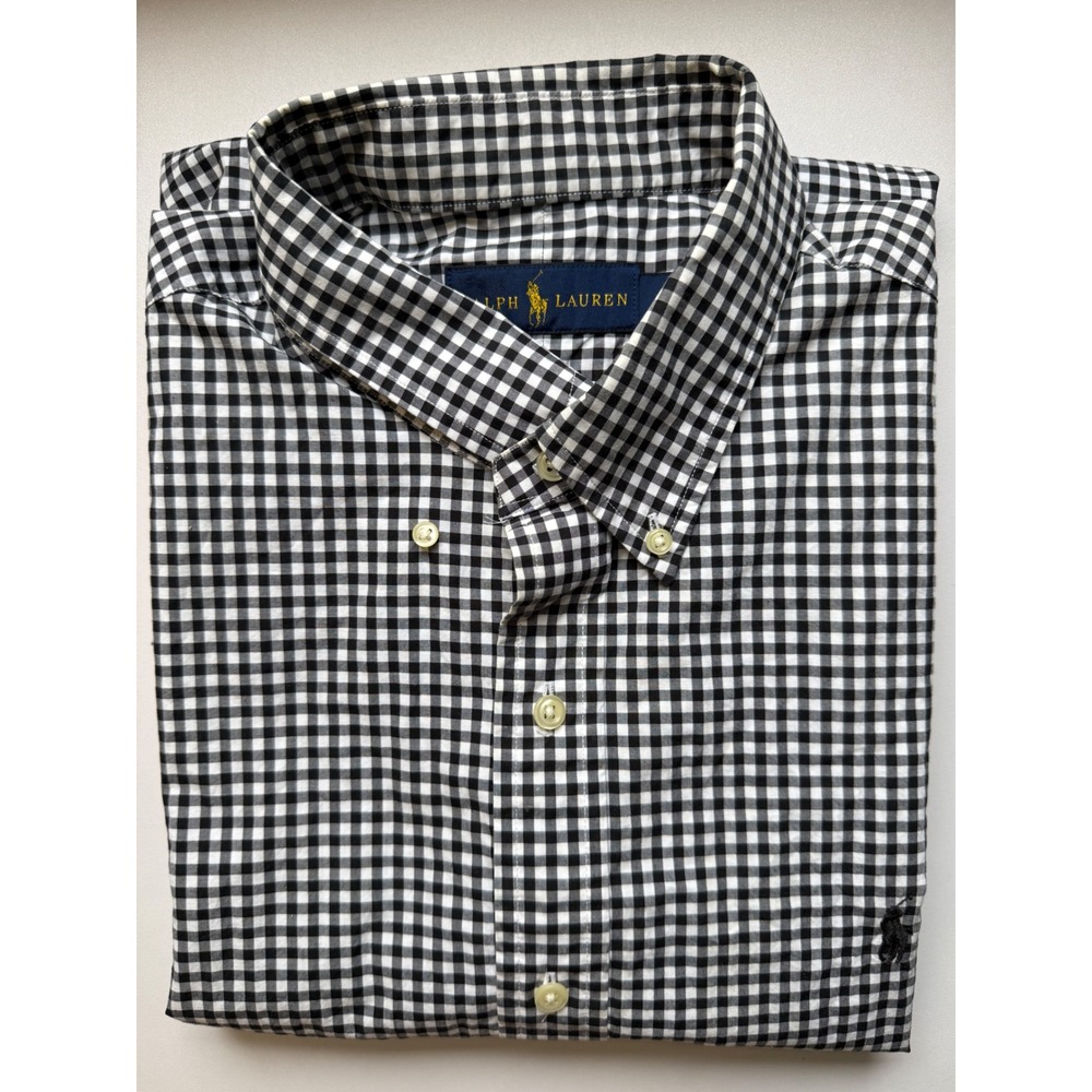 Ralph Lauren Gingham Button Down Shirt Black White XL Long Sleeve